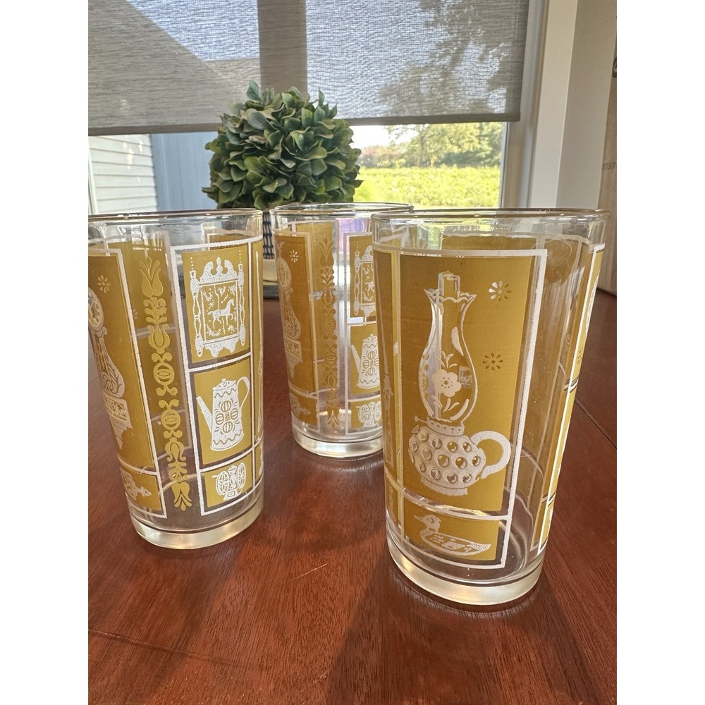 Set of Eight (3) MCM Tumblers Mid Century W/Applied Gold and White Glasses